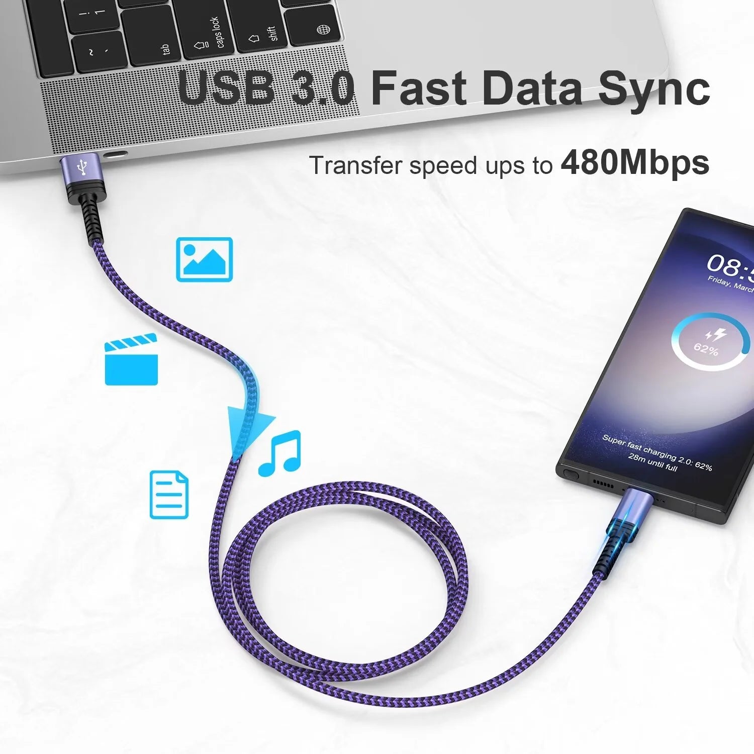 Type C Charger Block,With 3A Android Charger Fast Charging Cable 10Ft 5V/1A Usb Charger Block Wall Adapter Plug Brick Phone Chargers for Android Phone Charger Block Type C,Purple