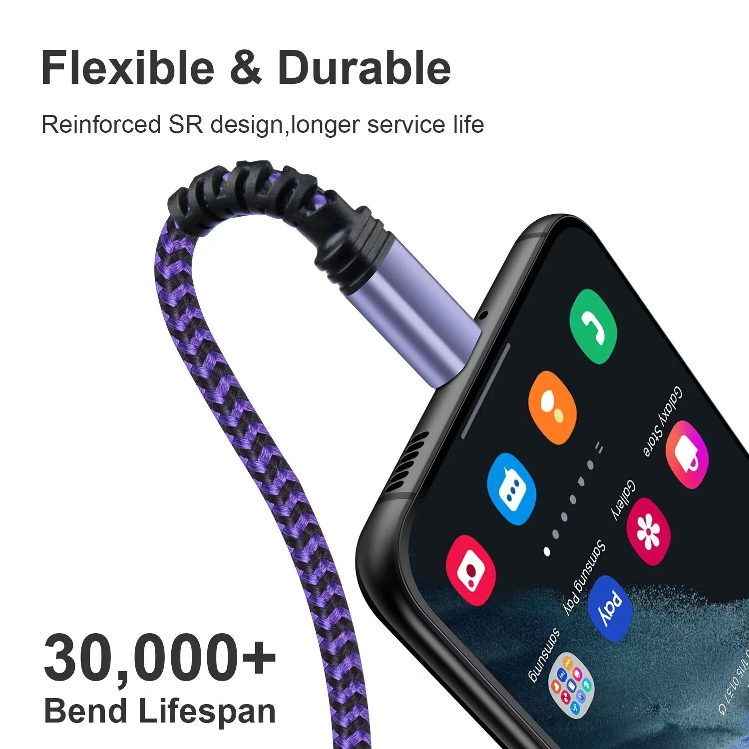 Type C Charger Block,With 3A Android Charger Fast Charging Cable 10Ft 5V/1A Usb Charger Block Wall Adapter Plug Brick Phone Chargers for Android Phone Charger Block Type C,Purple