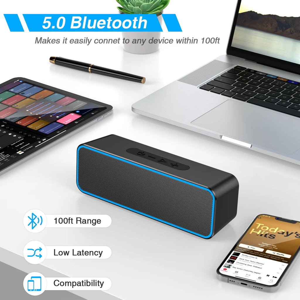 Portable Bluetooth Speaker, Wireless Speaker with 10W Loud Stereo Sound, Outdoor Speakers with Bluetooth 5.0, 30H Playtime,66Ft Bluetooth Range, Dual Pairing for Home,Party