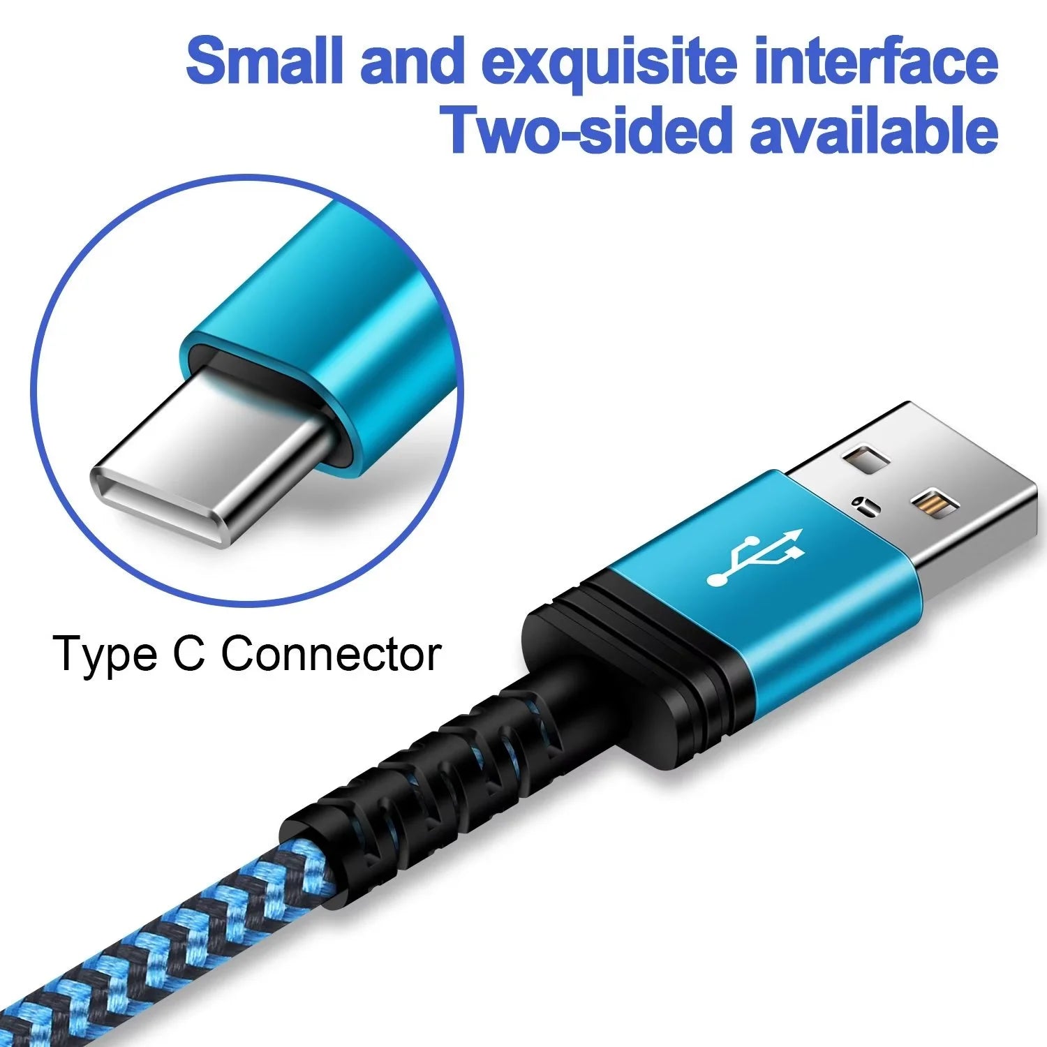 Type C Charger Block,With 3A Android Charger Fast Charging Cable 6FT 5V/1A Usb Charger Block Wall Adapter Plug Brick Phone Chargers for Android Phone Charger Block Type C,Blue